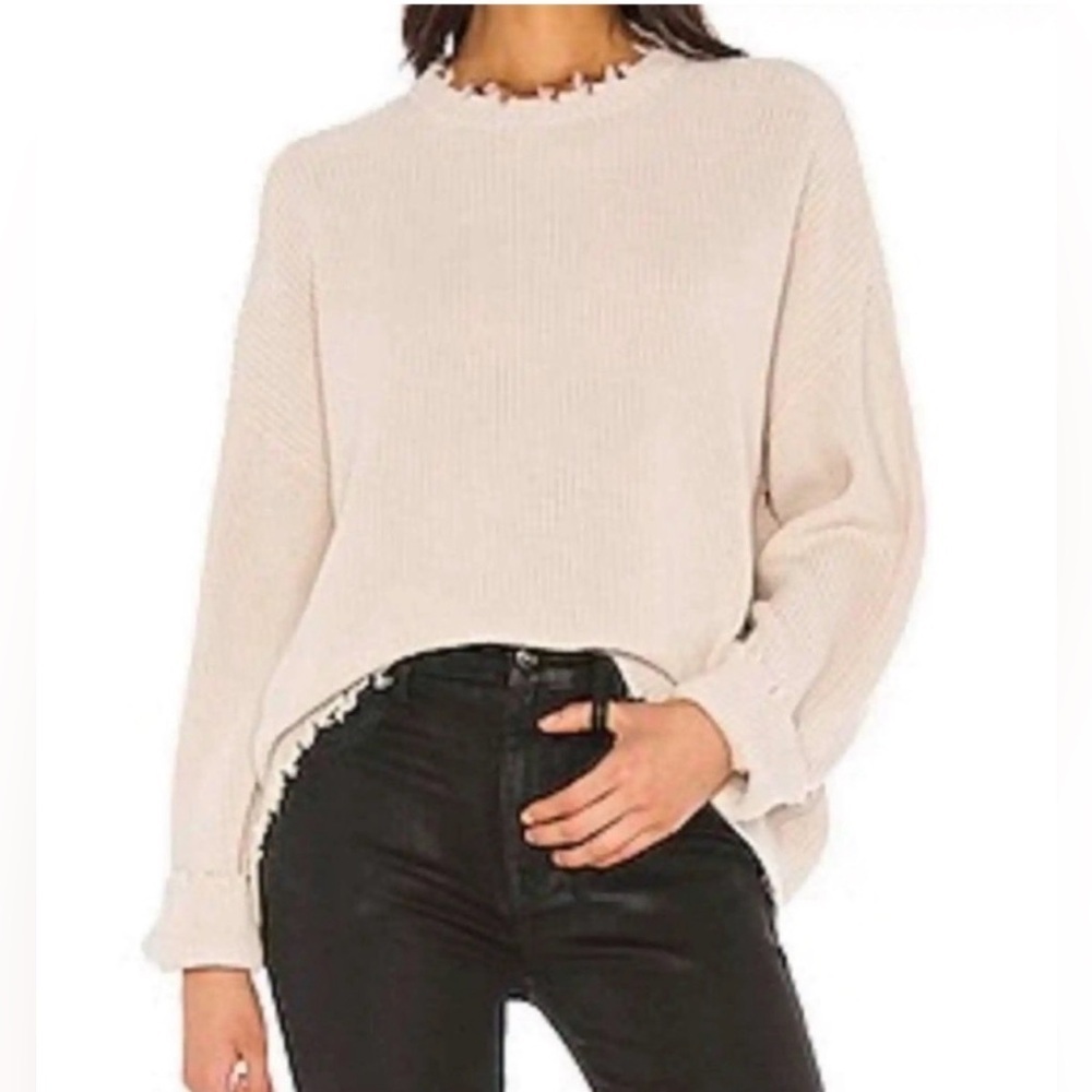 Pistola 100% Cotton Cream Distressed Crew Neck Sweater- small